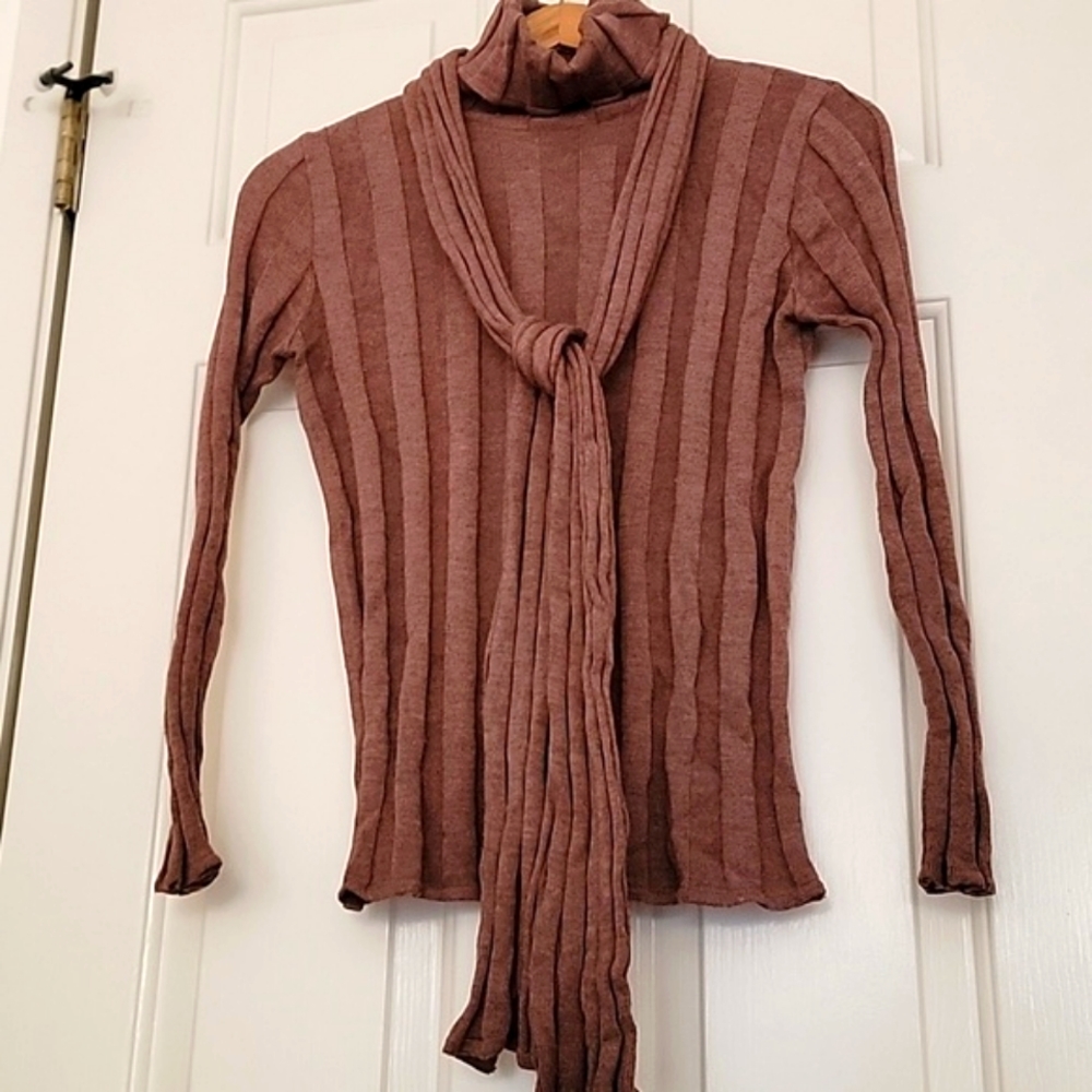Springtime Turtleneck Sweater with Matching Scarf Dark Mauve Color Women's Small